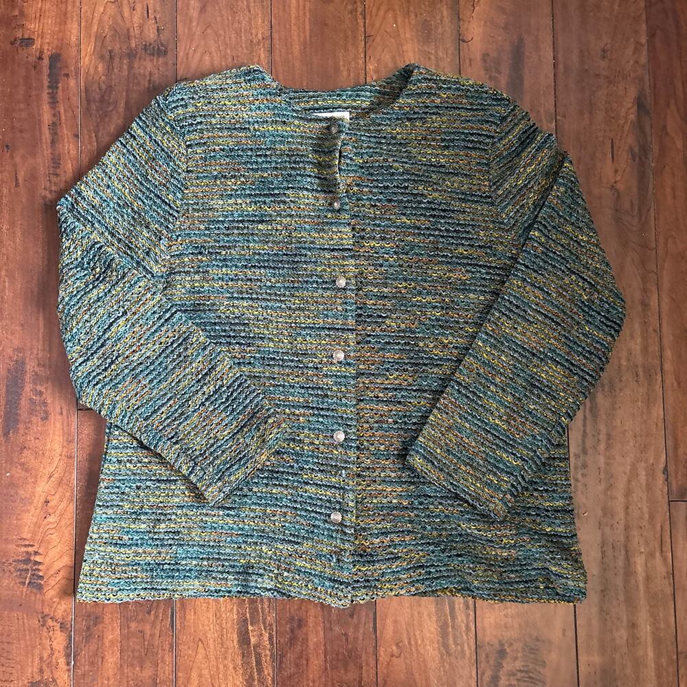 Vintage 90s Alfred Dunner Cardigan Sweater Womens 18 Green Cottagecore Grandma